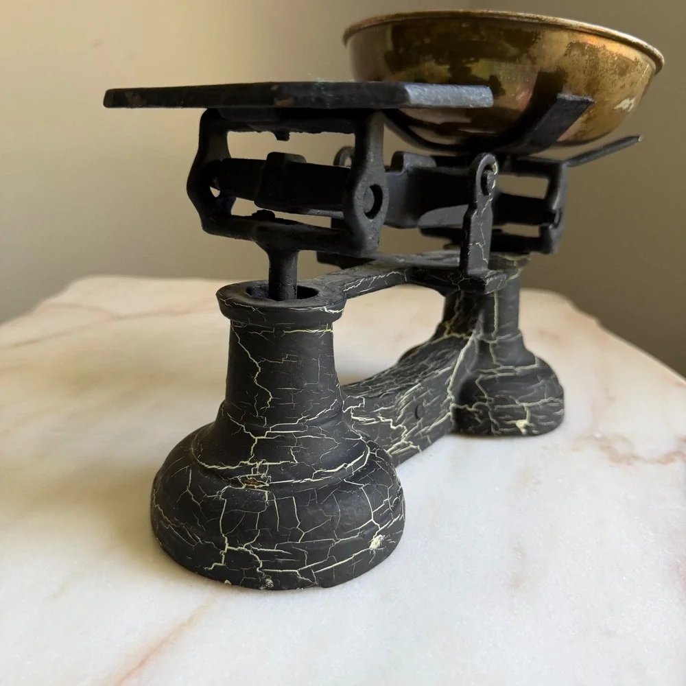 Vintage Peerage England Cast Iron Balance Scale Black Crackle Brass Bowl Decor